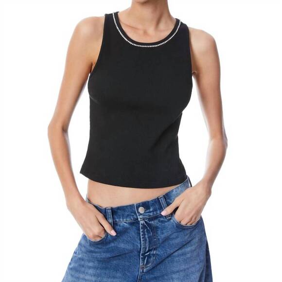 NEW ALICE + OLIVIA allen embellished neck tank top in black